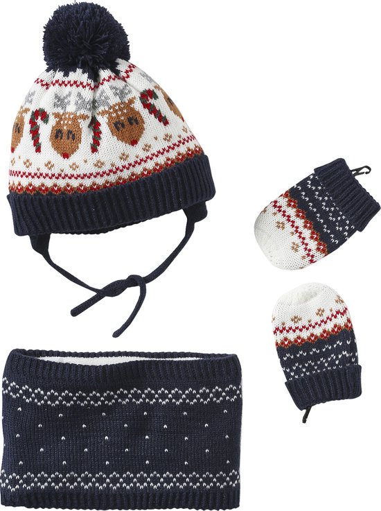 Vertbaudet Coffret de Noël "Renne" bébé garçon ensemble bonnet + snood + moufles