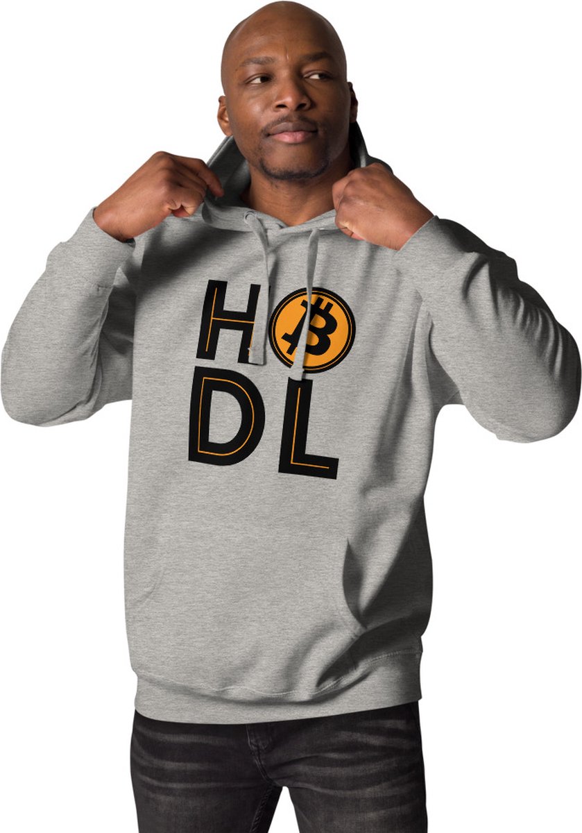 HODL - Premium Unisex Bitcoin Hoodie - Grijs - Maat S | Bitcoin cadeau|  Crypto cadeau|... | bol