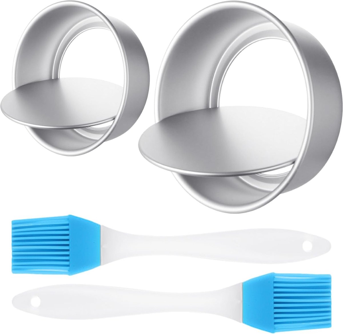 2 stuks ronde taartvormen 2 stuks siliconen borstels aluminium taartvormen taartbakvormen afneembare bodem doe-het-zelf bakgereedschap voor verjaardag huwelijksfeest taart