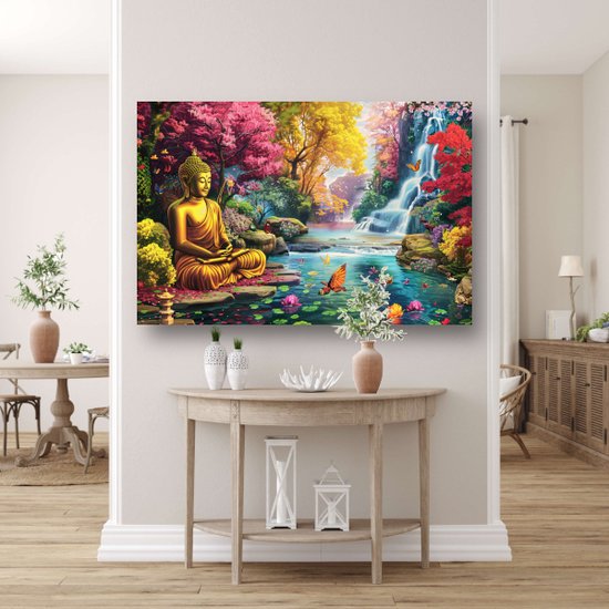 Décoration murale cascade - Décoration murale Art Nouveau - Coloré - Tableaux sur toile éclectique - Peintures sur toile Bouddha - Peintures toile - Toile d'art 150x100 cm