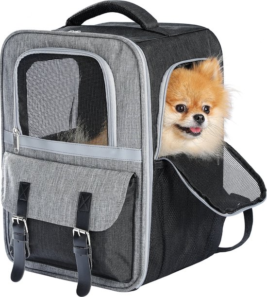 KTN® Sac à dos Chiens et Chats - Sac à dos pour chien - Sac à dos pour chat - Animal de compagnie - Transporteur - Sac à dos - Sac de transport pour chien - Sac de transport - Jusqu'à 9 kg - Grijs