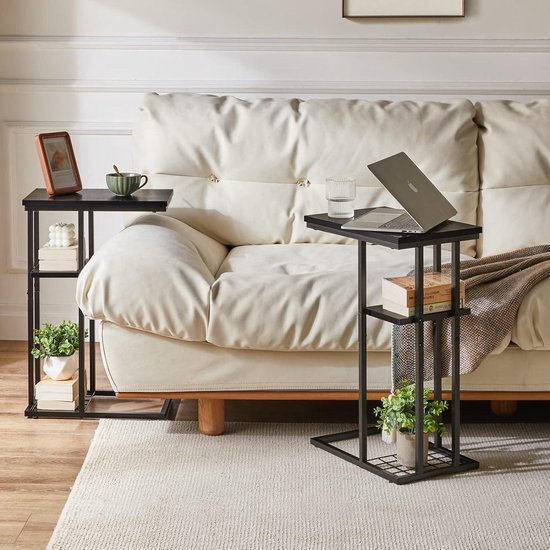 Table d'appoint table basse en forme de C élégante petite table basse design industriel lot de 2 table de canapé - 40 x 26 x 615 cm - salon chambre - noir HST004B-2 - mobilier moderne