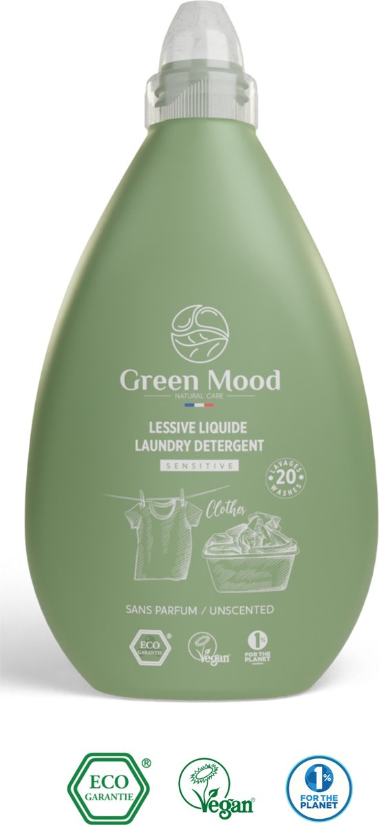 Goedkoopste Green Mood Organics Wasmiddel - Ongeparfumeerd - Ecologische Hypoallergene - Vloeibare - 1000 ml
