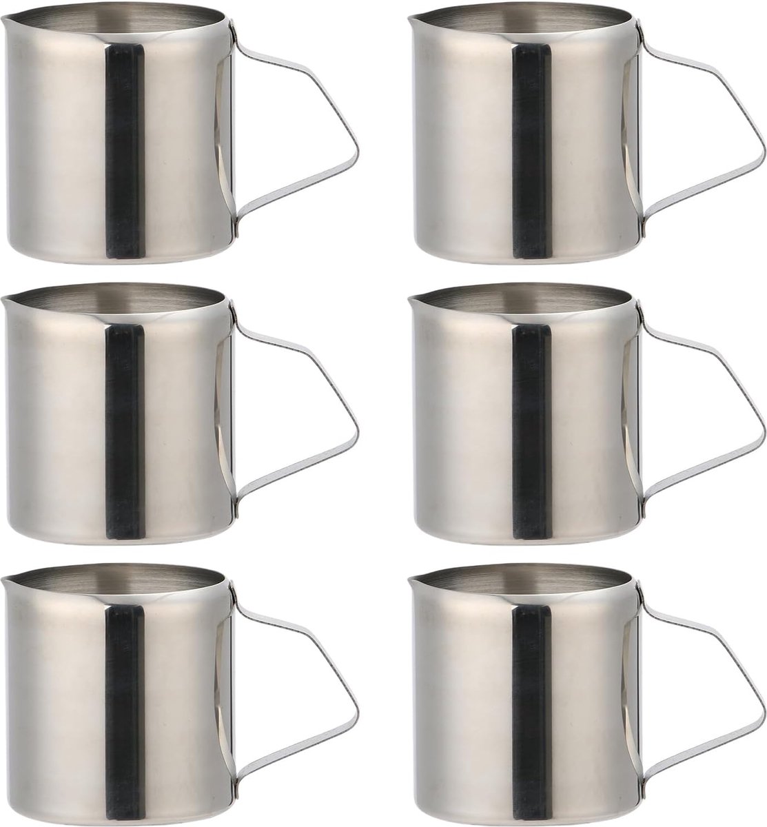 Set van 6 roestvrijstalen melkkannen: klein melkkannetje van 30 ml handopschuimkannetje 1 oz espressoschenker melkkannetje voor cappuccino latte en espresso