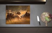 Inductieplaat Beschermer - Bruine beren in bruin gekleurd hoog gras - 70x55 cm - 2 mm Dik - Inductie Beschermer - Bescherming Inductiekookplaat - Kookplaat Beschermer van Zwart Vinyl