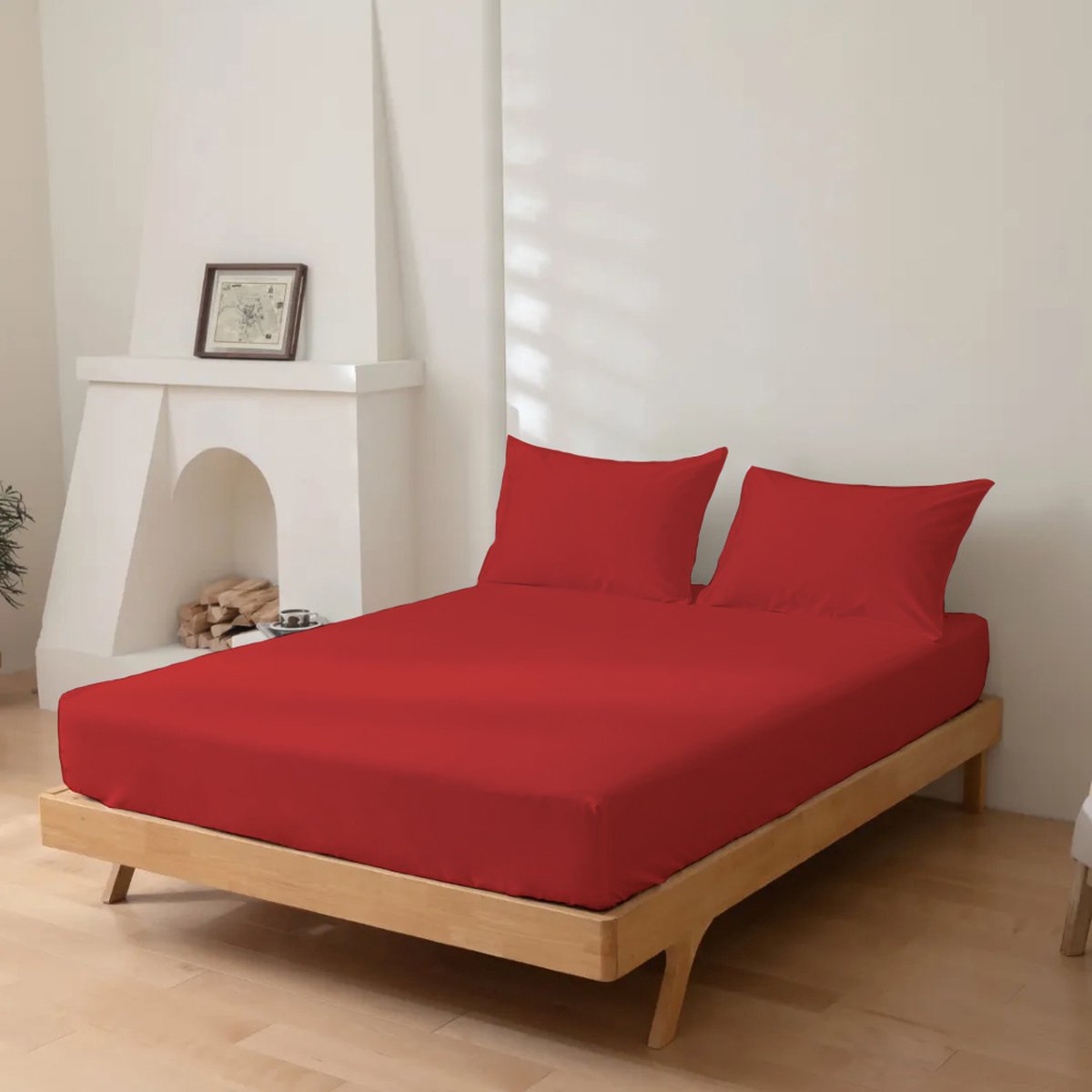 Dreamers Den - Hoeslaken - 100% Katoen Percaline - Katoen - Rood - 180x200cm - 28cm Hoekhoogte