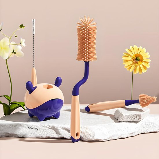 Flessenborstel - Babyflessen reinigingsborstel - 3-in-1 borstel van siliconen en kunststof - Soft Brush - Zuigborstel - Rietjesreiniger - Opberghouder - Elk flesvorm van Cangaroo — afbeelding 3