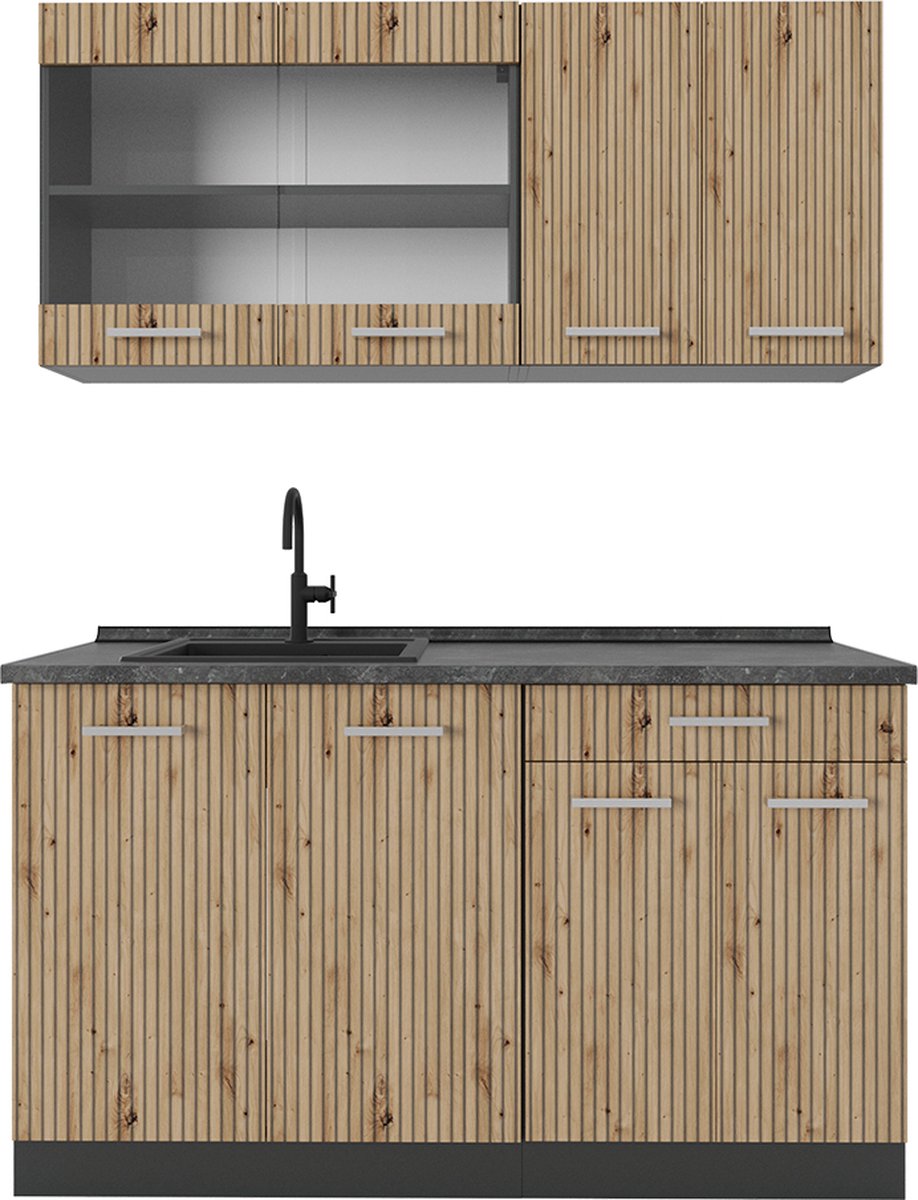 Vicco R-Line Eenpersoonskeuken – 140 cm zonder werkblad Artisanaal eiken/antraciet
