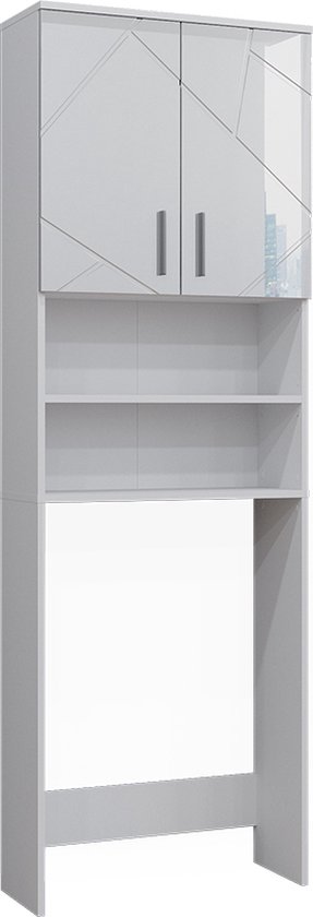 Étagère Salle De Bain Avec Portes - Dimensions 171x59.6x25.3 Cm, Blanc - Armoire Rangement WC, Machine à Laver, Produits D'entretien