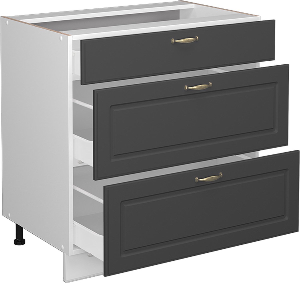 Vicco Fame-Line Keukenonderkast – 80 cm met 3 laden, WB Eik Antraciet-goud