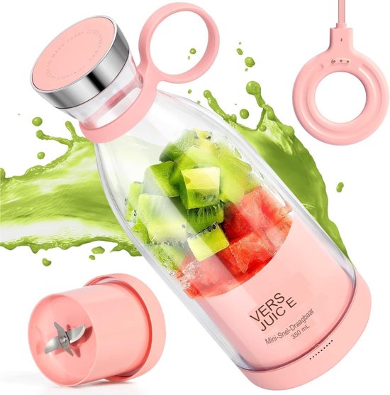 Draagbare Blender - USB Oplaadbaar - Draagbaar - Portable - 350ML - 100W - ‎30G - Voor Smoothies - Roze van TRIOZEN — afbeelding 2