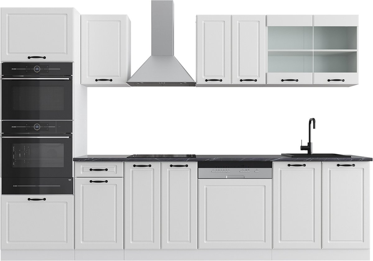 Bloc Cuisine Complète équipée NOBILIA Modern 300 Cm Façade Blanc Alpin à Haute Brillance Variante A Gauche Premonte 4004539008618