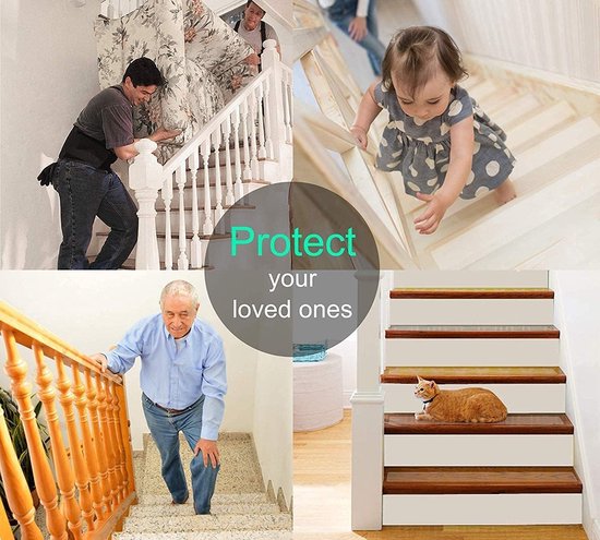 Homcomodar Antislip traptreden voor houten treden, pak van 15, 76 x 20 cm, tapijt, traptreden binnen, rubberen traptapijten, veiligheidsmatten voor honden, kinderen en ouderen, trapgreep, traptreden