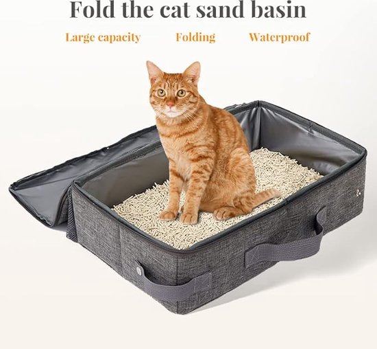 Reis-kattenbak, draagbaar kattentoilet, waterdichte kattentoilet, reiskattentoilet met deksel, kattenbak, reizen voor katten, opvouwbare Oxford-doek met hoes, geschikt voor thuis, 40 × 30 cm Reis-kattenbak, draagbaar kattentoilet, waterdichte kattentoilet, reiskattentoilet met deksel, kattenbak, reizen voor katten, opvouwbare Oxford-doek met hoes, geschikt voor thuis, 40 × 30 cm