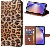 Multimedia & Accessoires Lederen Book Case Hoesje geschikt voor Samsung Galaxy A35 5G – Luipaard – Bruin -Telefoonhoesje – Met Stand – Kaarthouder – Pasjes Houder – Magneet Sluiting – Bookcase