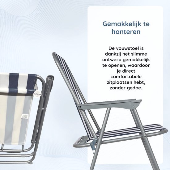 EASTWALL Opvouwbare Kampeerstoel - 2 stuks - Multifunctionele Vouwstoel - Campingstoel met Bekerhouder - Tuinstoel Inklapbaar - Klapstoel -Strandstoel - Visstoel - Blauw/wit van EASTWALL — afbeelding 2