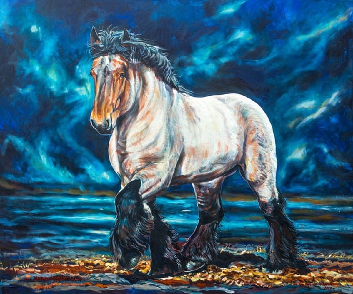 Trekpaarden schilderij TW33 - Canvas - Ton van der Weerden - 50 x 70 cm