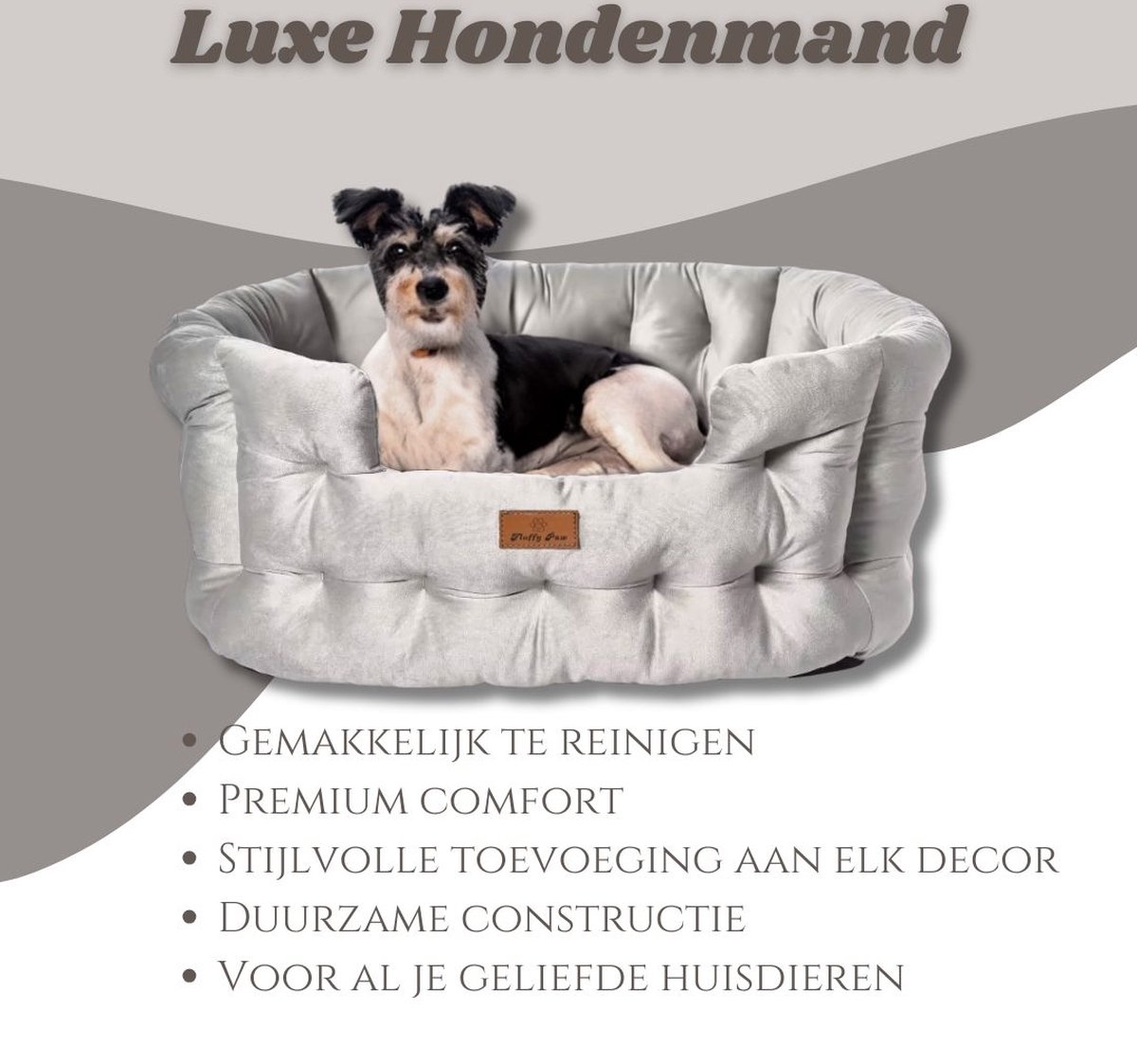 Fluffy Paw - Groot Luxe Hondenbed - Wasbaar - Hondenkussen - Gewatteerd Hondenmand - Hondensofa - Kattenbed - Hondenmanden - 75 x 65 cm - velvet grijs thumbnail 5