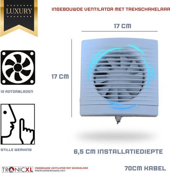 TronicXL Badkamerventilator, 100 mm diameter, stil, IPX4, 15 W, toevoerlucht, badkamerventilator, ventilator voor badkamer, toilet, garage, kelder, afvoerventilator, inbouwventilator voor vaste