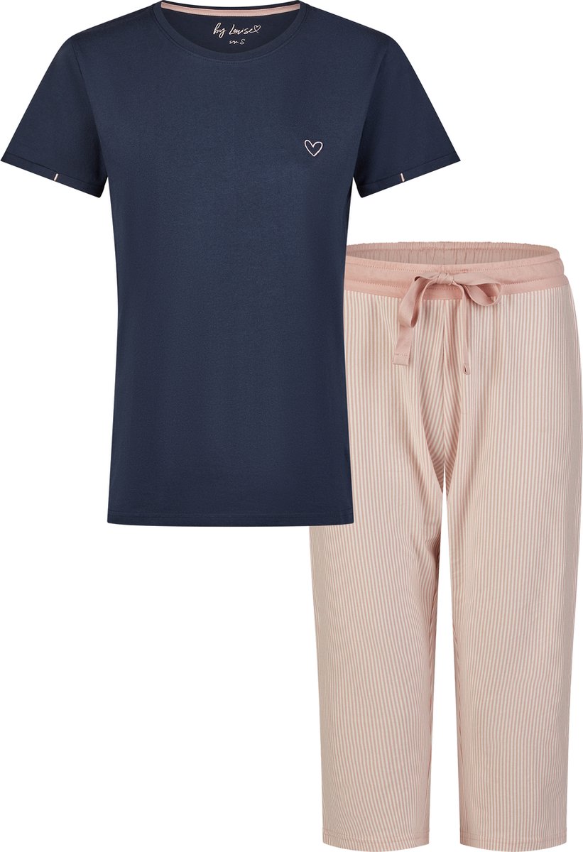 By Louise Essential Dames Capri Pyjama Driekwart Gestreept Blauw Blue
