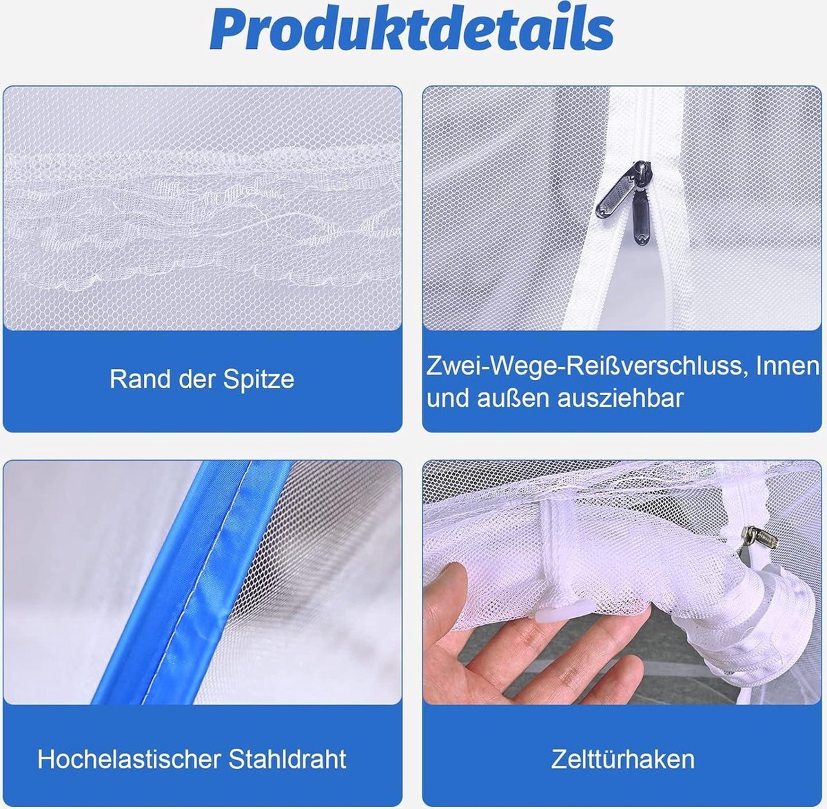 Digead Opvouwbare Klamboe voor 2-Persoonsbed (180x200cm) - Draagbaar Muggennet met Dubbele Deur, Eenvoudig te Installeren, Universele Yurt-stijl Klamboe - Bruine Rand