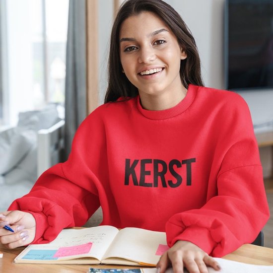 Foute Kersttrui Rood - Met zwarte tekst: Kerst - Maat XL - Kerstkleding voor dames & heren