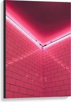 Canvas  - Roze Ledlamp boven Muur - 60x90cm Foto op Canvas Schilderij (Wanddecoratie op Canvas)