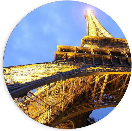 Dibond Wandcirkel - Foto van Eiffeltoren  Onderkant - 90x90cm Foto op Aluminium Wandcirkel (met ophangsysteem)