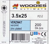 Woodies schroeven 3.5x25 verzinkt PZD 2 deeldraad 200 stuks