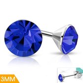 Aramat jewels ® - Ronde zweerknopjes blauw kristal staal 3mm