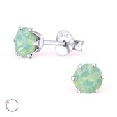 Aramat jewels ® - Oorbellen rond swarovski elements kristal 925 zilver zeegroene opaal 5mm