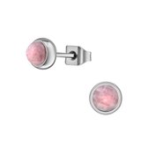 Aramat jewels ® - Zweerknopjes roze aardbeienkwarts chirurgisch staal zilverkleurig 5mm
