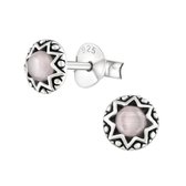 Aramat jewels ® - Oorbellen bloem cat eye 925 zilver 5mm licht roze