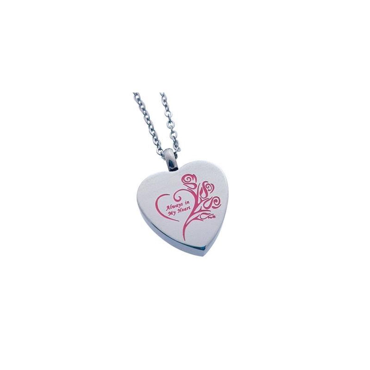 Aramat Jewels | Gedenkhangers | Stalen Ashanger Hart Always by My Side – Zilverkleurig 316L Gedenksieraad | Always in my heart-Roze-2.5x1.8cm | |20mm | Staal | Volwassenen | Verkleurd niet