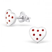 Aramat jewels ® - Kinder oorbellen dots hart wit rood 925 zilver 7mm x 8mm