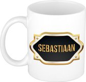 Naam cadeau mok / beker Sebastiaan met gouden embleem 300 ml