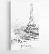 Onlinecanvas - Schilderij - Hand Drawing Eiffel Tower In Paris Art -vertical Vertical - Multicolor - 40 X 30 Cm