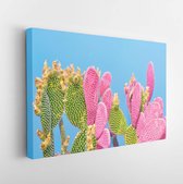 Trendy tropical Cactus plant on Blue Color background. Minimal Art fashionable Concept. Creative cacti Style. - Modern Art Canvas  - Horizontal - 1158355147 - 80*60 Horizontal