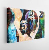 Stained Glass Forever series. Interplay of human profiles, colorful patterns and number symbols on the subject of mysticism, internal reality and unity of life. - Modern Art Canvas