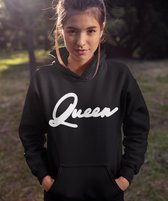 King / Queen Hoodie Black (Queen - Maat XS) | Koppel Cadeau | Valentijn Cadeautje voor hem & haar