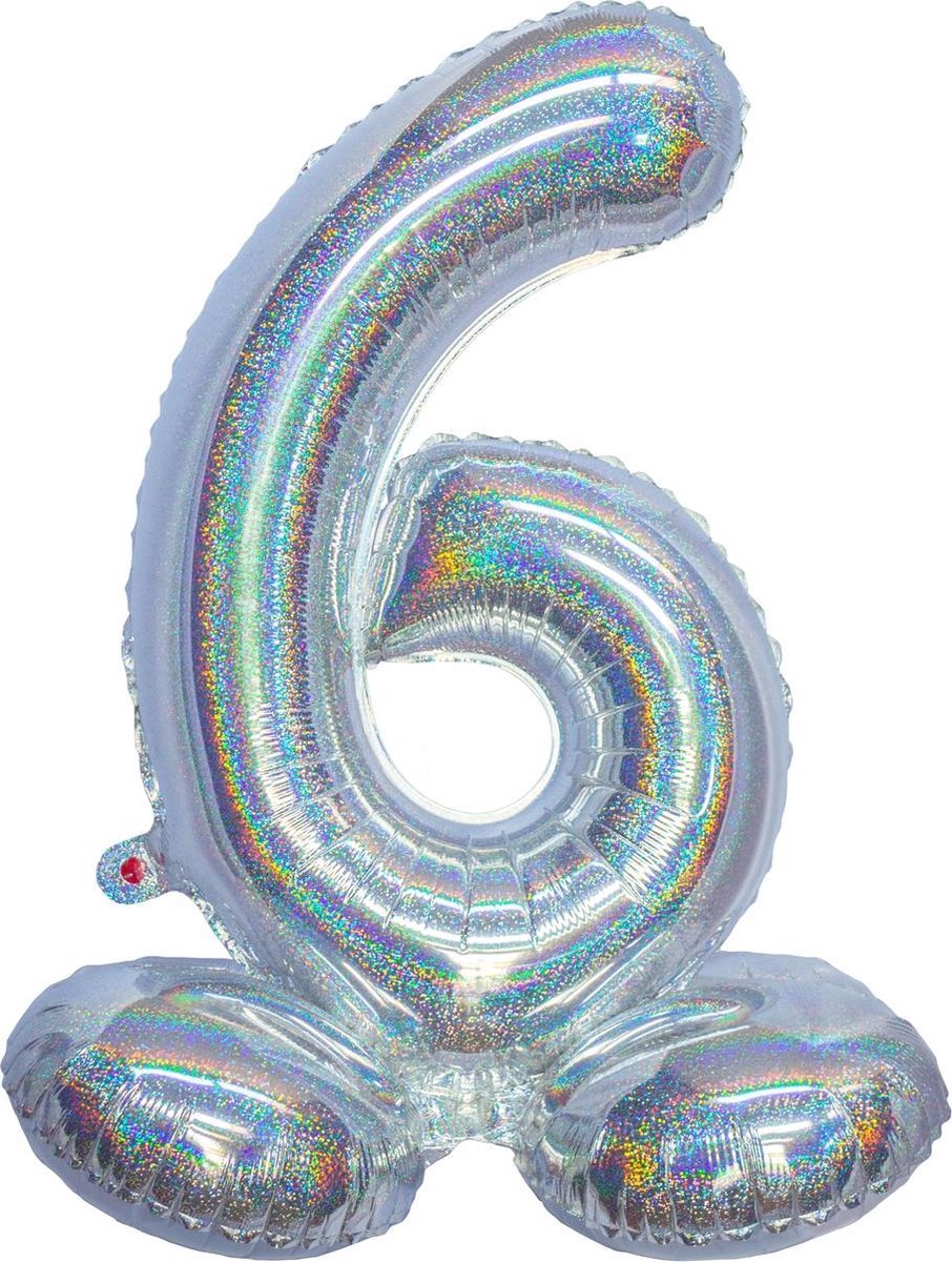 Folieballon cijfer 6 holografisch zilver 82 cm