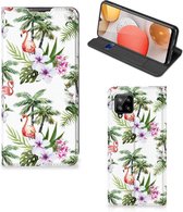 Hoesje met naam Geschikt voor Samsung Galaxy A42 Telefoonhoesje Flamingo Palms