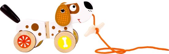 Trekfiguur / trekdier hout - Puppy de hond - Houten speelgoed vanaf 1 jaar