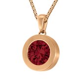 Quiges 12mm Mini Munt Hanger Rosé Goudkleurig RVS Mat met Zirkonia Donker Rood Munt en Ketting Ankerketting 42-46cm - SLSHS484