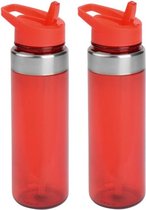 Set van 2x stuks transparant/rood drinkfles/waterfles met draaglus 650 ml  - Sportfles