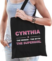 Naam cadeau Cynthia - The woman, The myth the supergirl katoenen tas - Boodschappentas verjaardag/ moeder/ collega/ vriendin