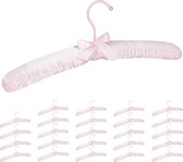Relaxdays 25x kledinghangers satijn - gepolsterd - kleerhangers - stof - roze - hangers