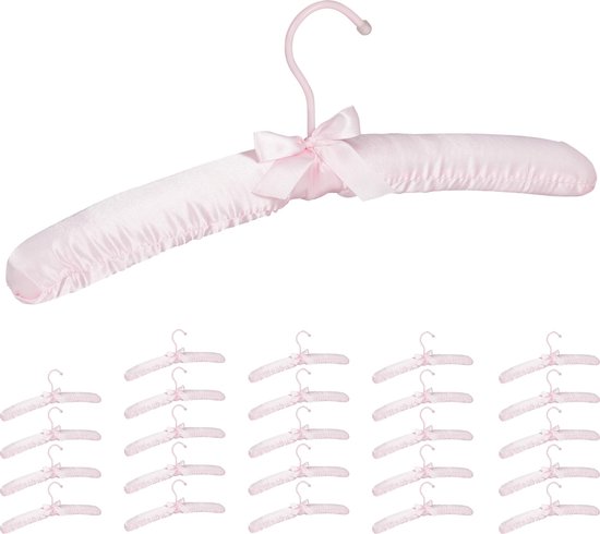 schrijven Onbemand Zaailing Relaxdays 25x kledinghangers satijn - gepolsterd - kleerhangers - stof -  roze - hangers | bol.com