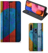 Smartphone Hoesje Geschikt voor Samsung Galaxy A20s Mobiel Bookcase Wood Heart