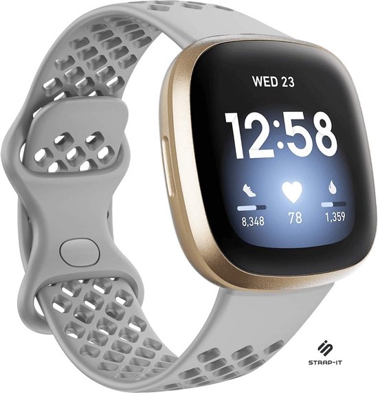 Bracelet en silicone Strap-it® Fitbit Versa 3 avec trous - gris -  Dimensions: Taille S | bol.com